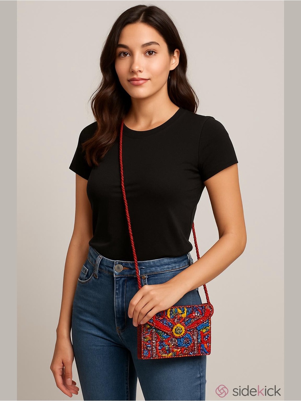 Red crossbody purse hippie boho floral